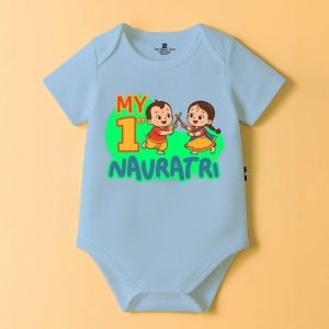 The Peppy Tend 100% Cotton Knit Half Sleeves My 1st Navratri Printed Half Onesie