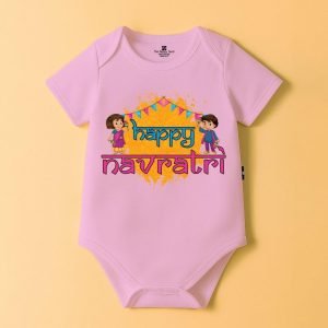 The Peppy Tend 100% Cotton Knit Half Sleeves Happy Navratri Printed Half Onesie