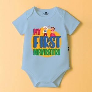 The Peppy Tend 100% Cotton Knit Half Sleeves My First Navratri Printed Half Onesie