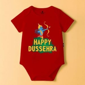 The Peppy Tend 100% Cotton Knit Half Sleeves Happy Dussehra Printed Half Onesie