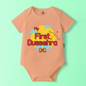 The Peppy Tend 100% Cotton Knit Half Sleeves My First Dussehra Printed Half Onesie