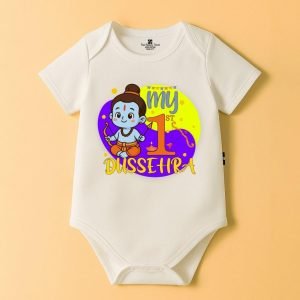 The Peppy Tend 100% Cotton Knit Half Sleeves My 1st Dussehra Printed Half Onesie