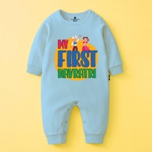 The Peppy Tend 100% Cotton Knit Full Sleeves My First Navratri Printed Full Romper