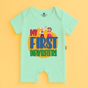 The Peppy Tend 100% Cotton Knit Half Sleeves My First Navratri Printed Half Romper