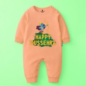 The Peppy Tend 100% Cotton Knit Full Sleeves Happy Dussehra Printed Full Romper