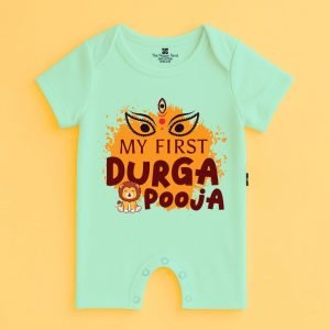 The Peppy Tend 100% Cotton Knit Half Sleeves My First Durga Pooja Printed Half Romper