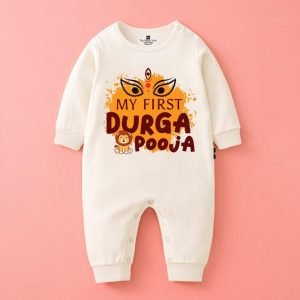 The Peppy Tend 100% Cotton Knit Full Sleeves My First Durga Pooja Printed Full Romper