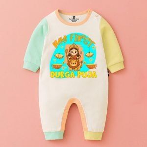 The Peppy Tend 100% Cotton Knit Full Sleeves My First Durga Puja Printed Full Romper
