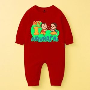 The Peppy Tend 100% Cotton Knit Full Sleeves My 1st Navratri  Printed Full Romper
