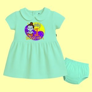 The Peppy Tend 100% Cotton Knit Half Sleeves My 1st Dussehra Printed Frock with Bloomer