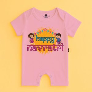 The Peppy Tend 100% Cotton Knit Half Sleeves Happy Navratri  Printed Half Romper