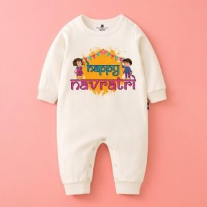 The Peppy Tend 100% Cotton Knit Full Sleeves Happy Navratri  Printed Full Romper