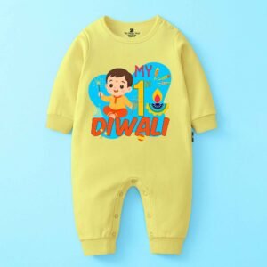 The Peppy Tend 100% Cotton Knit Full Sleeves My 1st Diwali Boy Printed Full Romper