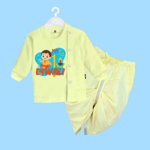 The Peppy Tend 100% Cotton Knit Full Sleeves My 1st Diwali Boy Printed Kurta Dhoti Set