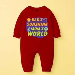 The Peppy Tend 100% Cotton Knit Full Sleeves Dad's Sunshine Mom's World Printed Full Romper