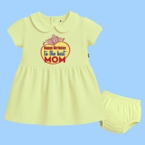 The Peppy Tend 100% Cotton Knit Half Sleeves Happy Birthday To The Best Mom Printed Frock with Bloomers