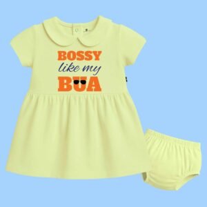 The Peppy Tend 100% Cotton Knit Half Sleeves Bossy Like My Bua Printed Frock with Bloomers