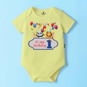 The Peppy Tend 100% Cotton Knit Half Sleeves It's My 1st Birthday Printed Half Onesie