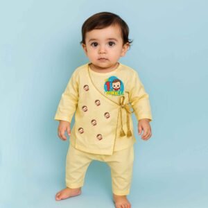 The Peppy Tend 100% Cotton Knit Full Sleeves My 1st Diwali Printed Angrakha Kurta Pajama Set