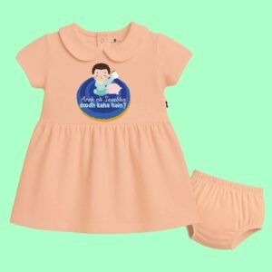The Peppy Tend 100% Cotton Knit Half Sleeves Areh Oh Sambha Doodh Kaha Hai ? Printed Frock with Bloomers