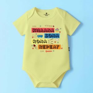 The Peppy Tend 100% Cotton Knit Half Sleeves Khana Sona Rona Repeat Printed Half Onesie