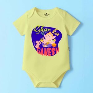 The Peppy Tend 100% Cotton Knit Half Sleeves Ghar Ka Ganesh Printed Half Onesie