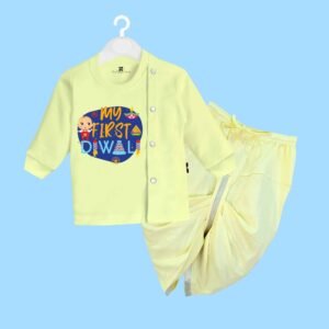 The Peppy Tend 100% Cotton Knit Full Sleeves My First Diwali Printed Kurta Dhoti Set