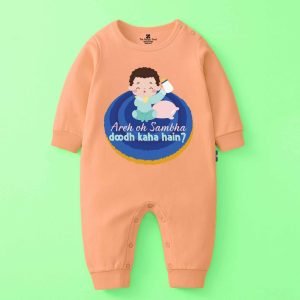 The Peppy Tend 100% Cotton Knit Full Sleeves Areh Oh Sambha Doodh Kaha Hai ? Printed Full Romper