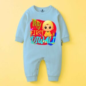 The Peppy Tend 100% Cotton Knit Full Sleeves My First Diwali Printed Full Romper