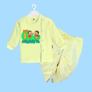 The Peppy Tend 100% Cotton Knit Full Sleeves My 1st Navratri  Printed Dhoti Kurta Set