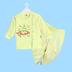 The Peppy Tend 100% Cotton Knit Full Sleeves My First Diwali Printed Kurta Dhoti Set