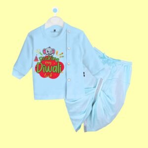The Peppy Tend 100% Cotton Knit Full Sleeves My First Diwali Printed Kurta Dhoti Set