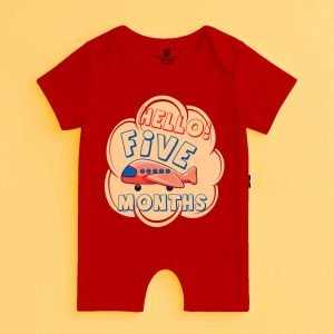 The Peppy Tend 100% Cotton Knit Half Sleeves Hello 5 Months Printed Half Romper