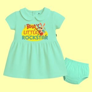 The Peppy Tend 100% Cotton Knit Half Sleeves Bua's Little Rockstar Printed Frock with Bloomers