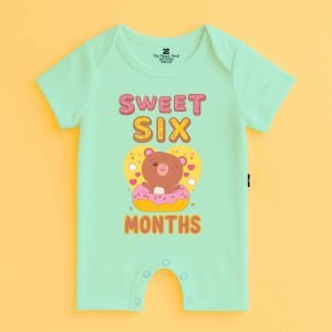 The Peppy Tend 100% Cotton Knit Half Sleeves Sweet 6 Months Printed Half Romper