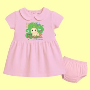 The Peppy Tend 100% Cotton Knit Half Sleeves No Hair No Tension Only Perfection Printed Frock with Bloomers