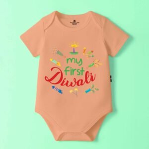 The Peppy Tend 100% Cotton Knit Half Sleeves My First Diwali Printed Half Onesie