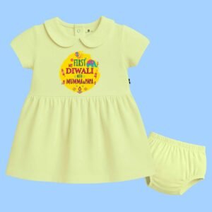 The Peppy Tend 100% Cotton Knit Half Sleeves My First Diwali With Mumma Papa Printed Frock With Bloomers