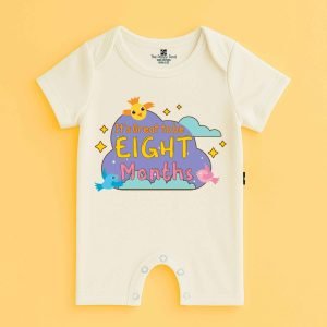 The Peppy Tend 100% Cotton Knit Half Sleeves It's Great To Be 8 Months Printed Half Romper