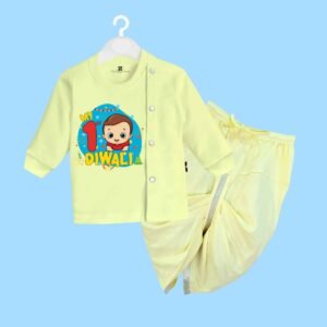 The Peppy Tend 100% Cotton Knit Full Sleeves My 1st Diwali Printed Kurta Dhoti Set