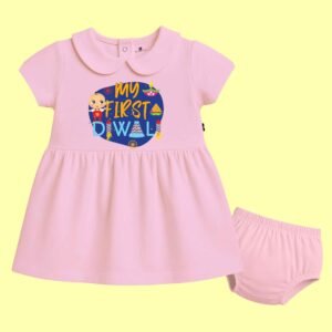 The Peppy Tend 100% Cotton Knit Half Sleeves My First Diwali Printed Frock With Bloomers