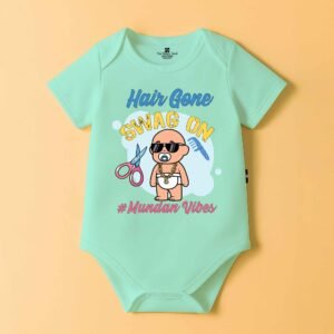 The Peppy Tend 100% Cotton Knit Half Sleeves Hair Gone Swag On #Mundan Vibes Printed Half Onesie