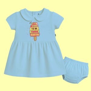 The Peppy Tend 100% Cotton Knit Half Sleeves It's Cool To Be 3 Months Printed Frock with Bloomers