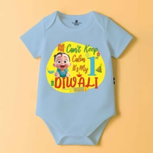 The Peppy Tend 100% Cotton Knit Half Sleeves Can't Keep Calm It's My 1st Diwali Printed Half Onesie