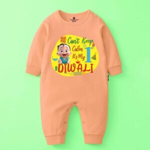 The Peppy Tend 100% Cotton Knit Full Sleeves Can't Keep Calm It's My 1st Diwali Printed Full Romper