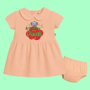 The Peppy Tend 100% Cotton Knit Half Sleeves My First Diwali Printed Frock With Bloomers