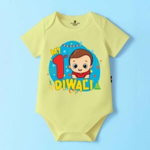 The Peppy Tend 100% Cotton Knit Half Sleeves My 1st Diwali Printed Half Onesie