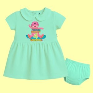 The Peppy Tend 100% Cotton Knit Half Sleeves Forever Young at 4 Months Printed Frock with Bloomers