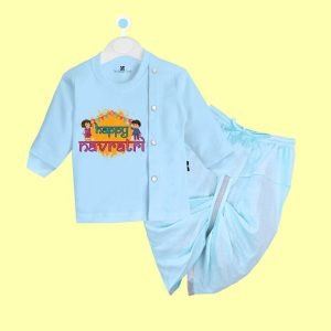 The Peppy Tend 100% Cotton Knit Full Sleeves Happy Navratri  Printed Dhoti Kurta Set