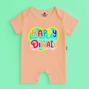 The Peppy Tend 100% Cotton Knit Half Sleeves Happy Diwali Printed Half Romper